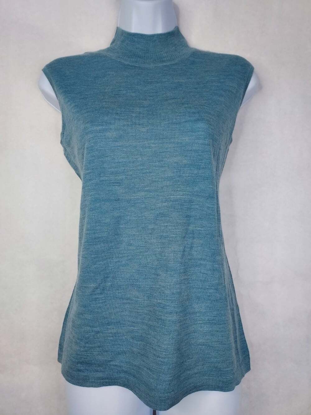 Blue Sky Turtleneck Tank Top Women's M Knit Merino Wool Sleeveless Office Career